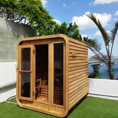 中国 Adjustable Ventilation Hemlock Wood Outdoor Dry Sauna With Full Glass Door 8mm Tempered 販売のため