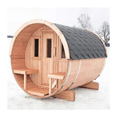 中国 Hemlock Wood Panoramic Large Barrel Outdoor Sauna 4-8 Traditional Wood Fired Barrel Steam Sauna 販売のため