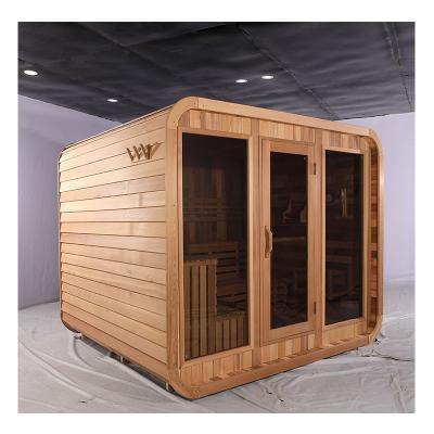 China Blue Tooth Music System Cedar Sauna Full Glass Door Outdoor Dry Sauna With Hemlock Wood for sale