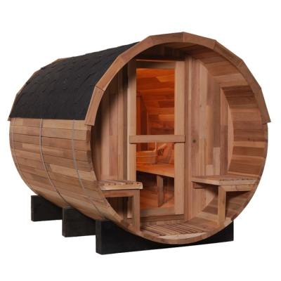 China PreBuild Solid Red Cedar Wood Barrel Sauna Steam with 4.5KW Electric Stove for sale