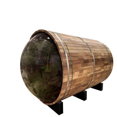 China Red Cedar Wood Barrel Sauna 180x240CM Outdoor Saunas with Panonamic for sale
