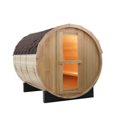 China 2 Person Hemlock Wet Dry Whiskey Barrel Sauna With Window Steam Room for sale