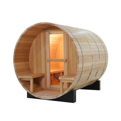 China 1800x1800MM Backyard Hemlock Wood Barrel Sauna Room With Porch for sale