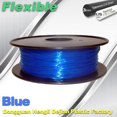 China Alto filamento de goma suave 1.75m m/los 3.0Mm de la impresora 3D de TPU en azul en venta