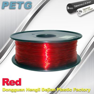 China Resistencia transparente 1.0kg/rollo del ácido y del álcali del filamento de la impresora del rojo PETG 3D de la altura en venta