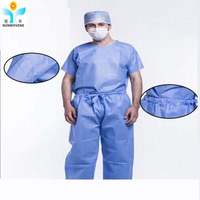 China Nonwoven ISO SMS V Collar Navy Blue Disposable Protective Suits , Medical Scrubs for sale