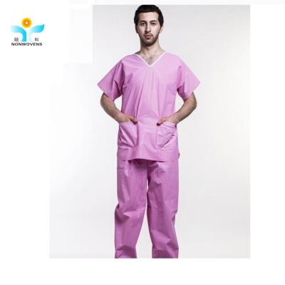 China OEM Hospital Disposable Uniform Patient Suit SMS Scrub With Blue Purple Green for sale