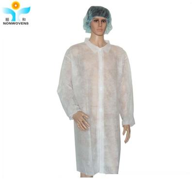 China Nonwoven Disposable Lab Coat 50gsm PP / SMS Visiting With Knitted Cuff for sale