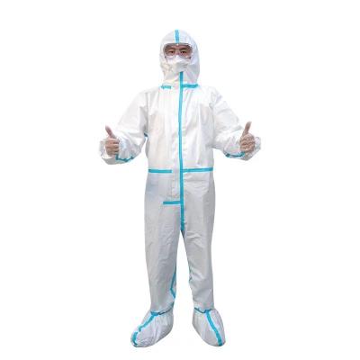 Китай Белый одноразовый защитный костюм PP / SMS / микропорная ткань полный костюм для тела антистатический продается