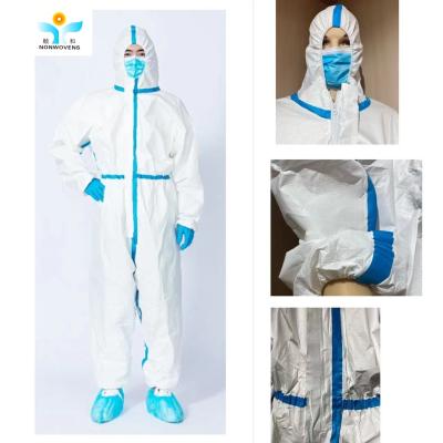 China S-XXXL Blue Disposable Protective Coverall Zipper Front For Safety for sale