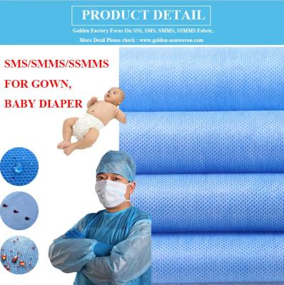 China PP SMS Non-Woven Fabric Medical Gown Fabric 1.6m/2.4m/3.2m Width or Customized for sale