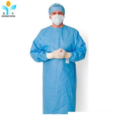 China Knitted Cuff Surgical gown Utrosonic Welding 45gsm sterilization individul package for sale