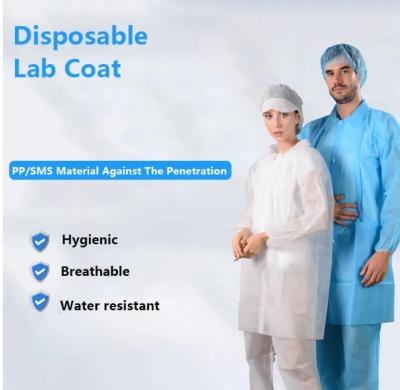 China Breathable Disposable Lab Coat Non Woven Fabric For One Time Wear 25-50gsm for sale