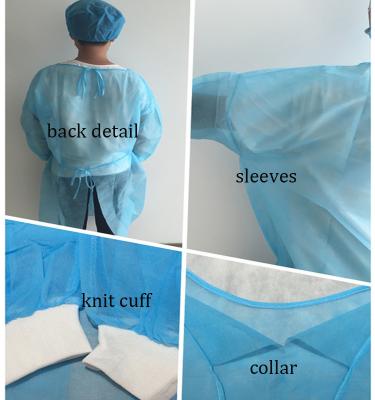 Chine robe jetable de l'isolement 18gsm, robes bleues d'isolement de polypropylène de spunbond à vendre