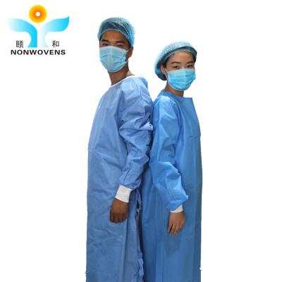 China SMS Sterile Disposable Surgical Gown , SMMS Isolation Gown With Knitted Cuff for sale