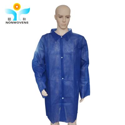 China Breathable Blue Disposable Lab Coats 30gsm Non Woven Unisex for sale