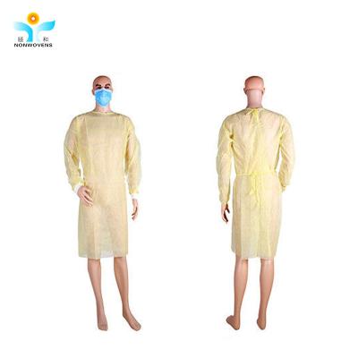 China 20-50GSM Fluids Protection PP Yellow Disposable Isolation Clothing Isolation Gown for sale