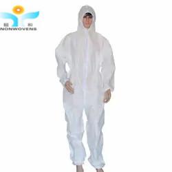 China Polypropylene Disposable Protective Coverall White Disposable Overalls Hood 30gsm 35gsm for sale