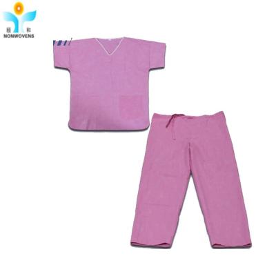 China Disposable Non Woven Coverall Suit For Patient SMS Scrub Suit With V Collar for sale