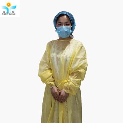 China Long Sleeve 25gsm Hospital Disposable Isolation Clothing Yellow Surgical Grown Washable for sale