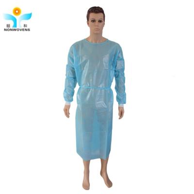 China Colorful Water-proof PP PE Impervious fabric Disposable Isolation Gown Nurses Coverall for sale
