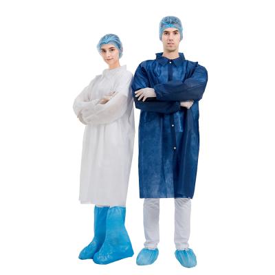 中国 濃紺のSmsの看護婦はニットつばが付いている使い捨て可能な実験室のコートをごしごし洗う 販売のため