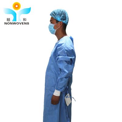 China 18-50gsm Disposable Sms Surgical Gown Knitted Sleeve Lightweight for sale