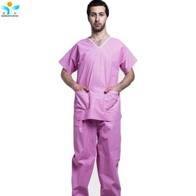 China Pink Unisex SMS Disposable Protective Suits Surgical Hospital Clothing Patient Gown with pants for sale