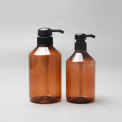 China 500ML Amber PET Empty Shampoo Bottle , Plastic Lotion Pump Bottle for sale