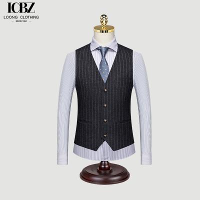 China Autumn British Retro Gray Striped Suit Vest for Men's Business Casual Groom Wedding for sale