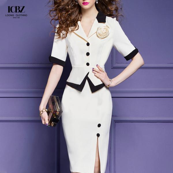 Quality Women's Long Vintage Black and White Two-Piece Skirt Pant Coat Suit for Formal for sale