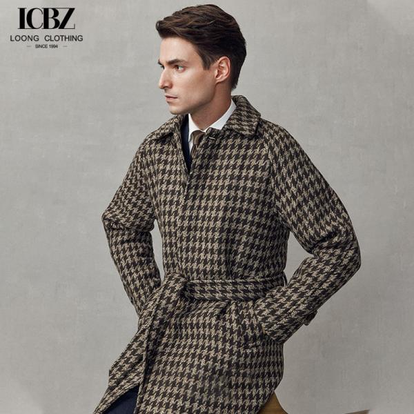 Quality Customized Logo Printing British Style Houndstooth Woolen Coat for Business Casual for sale