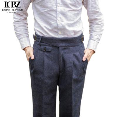 China British Herringbone Vintage Woolen Casual Trousers Straight Hemmed Classic Men's Suit Trousers for sale