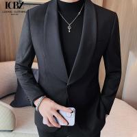 Quality end Business Formal Dress Suit Blazer Jacket in Black Leather Fabric for Men's Attire for sale