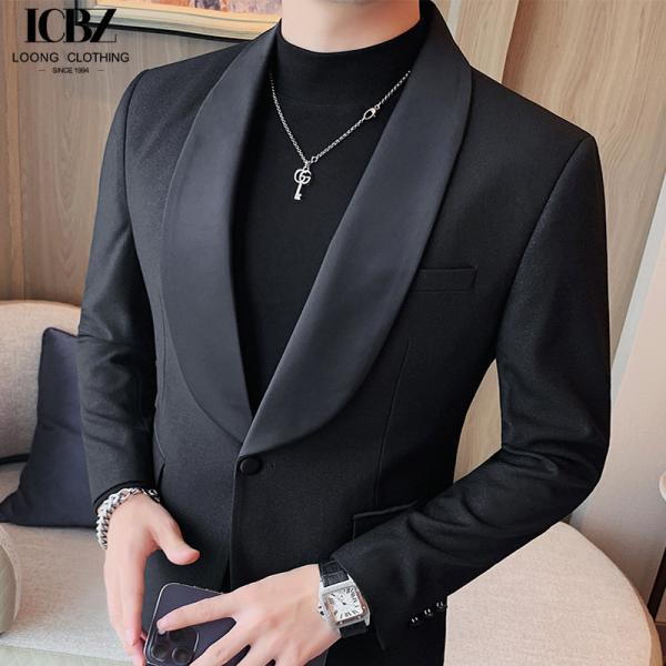 Quality end Business Formal Dress Suit Blazer Jacket in Black Leather Fabric for Men's for sale