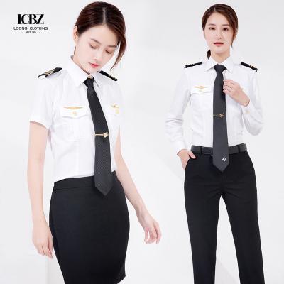 China Uniform Type STEWARDESS Custom White Black Vest Airline Pilot Shirts for Men's Uniforms for sale