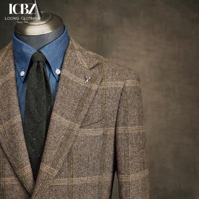 China Formal Suit for Men Brown Plaid End Gentleman Business Casual Slim Groom Wedding Dress Blazer for sale