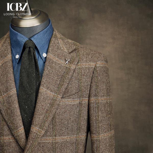 Quality Formal Suit for Men Brown Plaid End Gentleman Business Casual Slim Groom Wedding Dress Blazer for sale