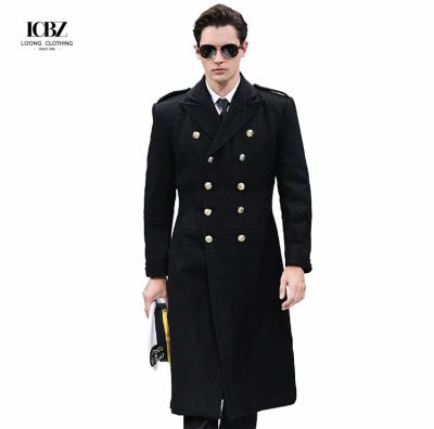 China Property Security Work Uniform 100% Cotton Aviation Captain Black Woolen Coat for Men for sale