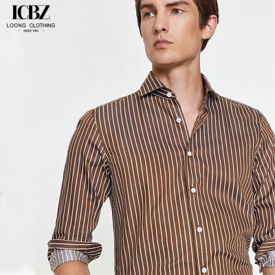 China Summer Striped Shirt for Men No-Iron Long-Sleeved Business Casual Slim Fit Suit Shirt for sale