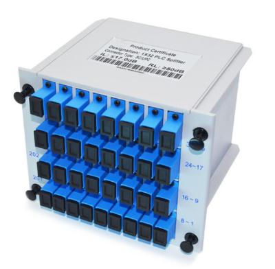 China divisor modificado para requisitos particulares de la fibra óptica, divisor del PLC del casete 1X32 con el conector del SC UPC en venta