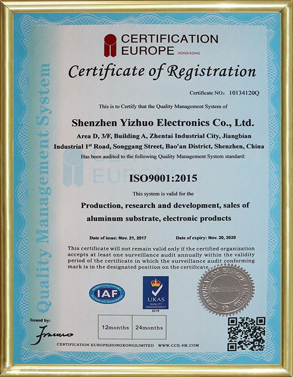 ISO9001:2015 - Shenzhen Yizhuo Electronics Co., Ltd