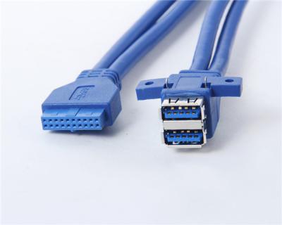 China Panel Mount Super speed USB3.0 double AF port to 20pin cable for sale