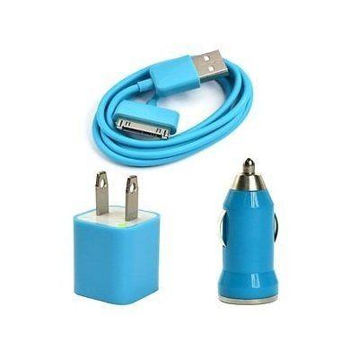 China USB AC Wall Charger and Car Charger+Data Cable for Apple iPod Touch or iPhone4 4S 4G Blue for sale