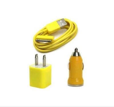 China USB AC Wall Charger and Car Charger+Data Cable for Apple iPod Touch iPhone4 4S 4G yellow for sale