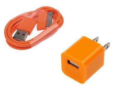China AC Wall Charger Adapter with iphone 4 Data Sync Cable for G 4S 3GS 3G iPod Touch orange for sale