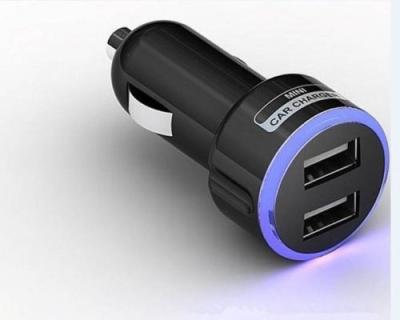 China 5V2.1ANew Mini Dual USB Car Power Quick Charger Charging Auto Adapter Blue LED Light Black for sale