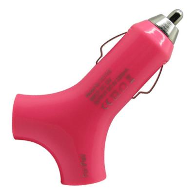 China Y shape style Dual USB 2port Car Charger Adapter for The New iPad 3 2 iPhone 5 Pink for sale