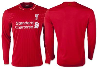 China Long Sleeved Football Shirts Liverpool Home Red Dry Fit Football , Long Sleeve Football Shirts  for sale
