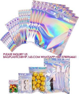 China Holographic Gripseal Resealable Bags Foil Pouch Ziplock Bags For Party Favor Food Storage for sale